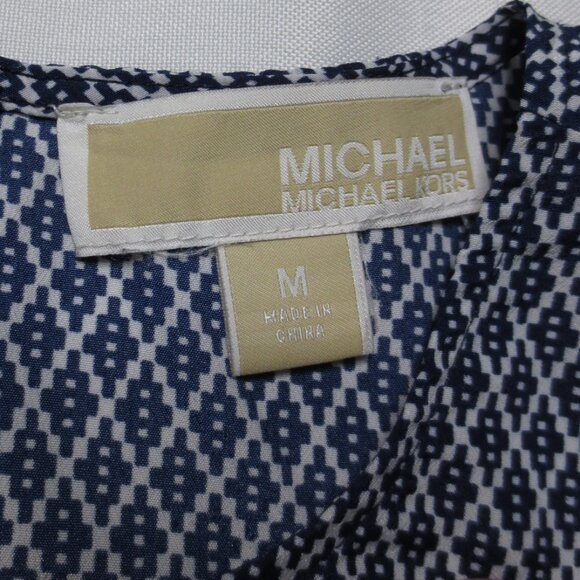 4/$14 MICHAEL KORS womens BLUE white TOP shirt BLOUSE career SHORT SLEEVE SIZE M - Picture 6 of 11